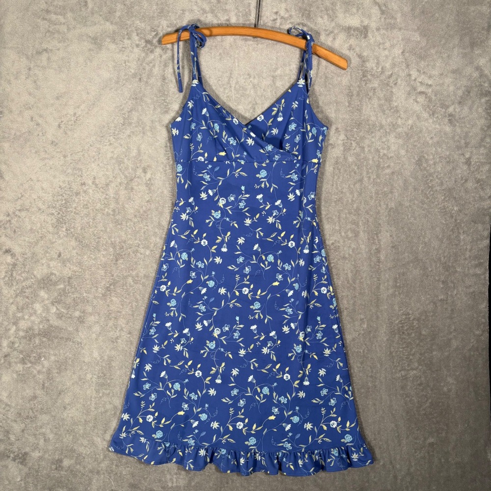 Express World Vintage Size‎ 5/6 Tie Shoulder Ruffle Hem Dress 90s Blue Babydoll